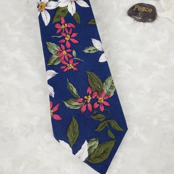 Dockers Floral Cotton Tie Blue - Picture 1 of 7